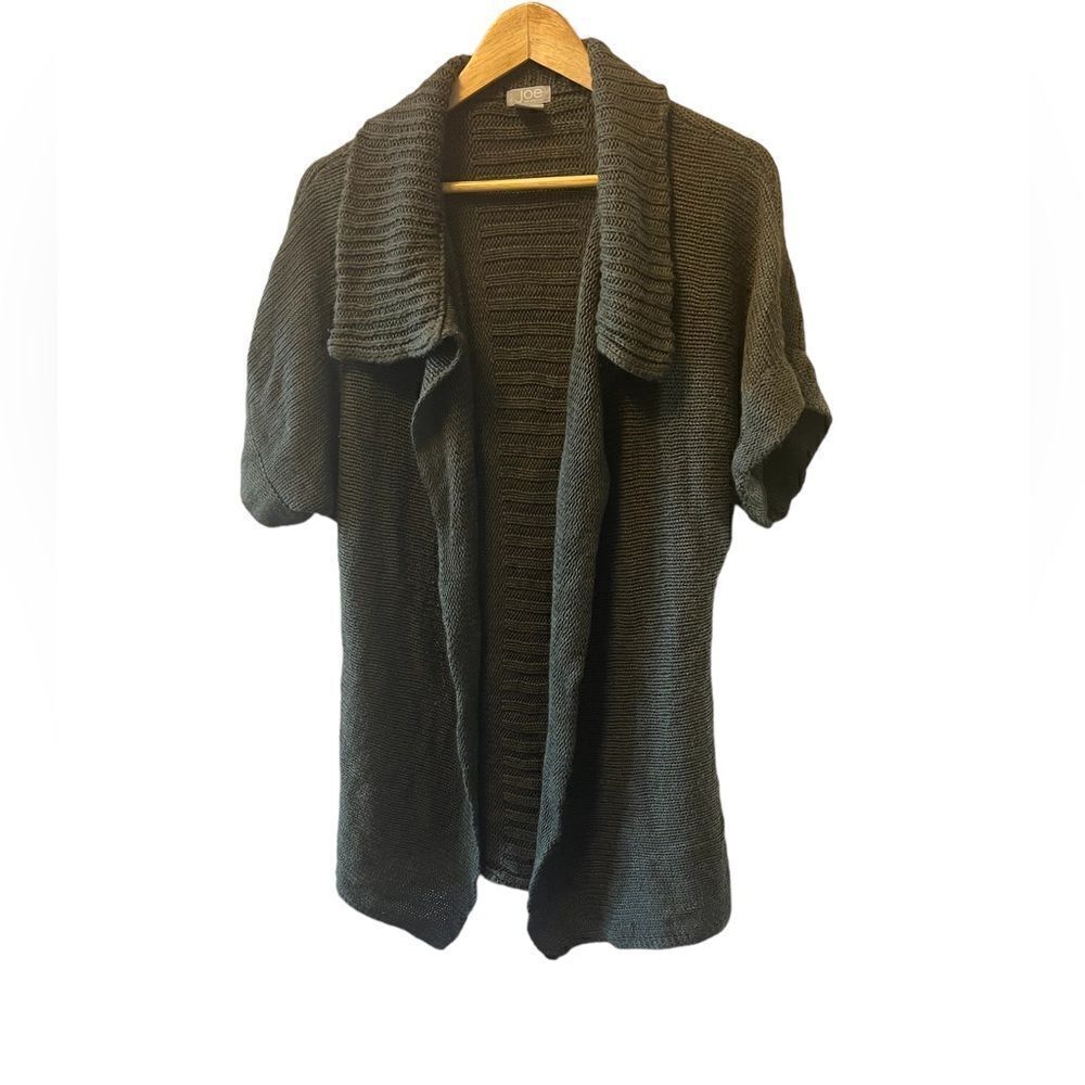 JOE FRESHβGreen Chunky Knit Collared Open Kimono Short Sleeve Cardigan Sweater